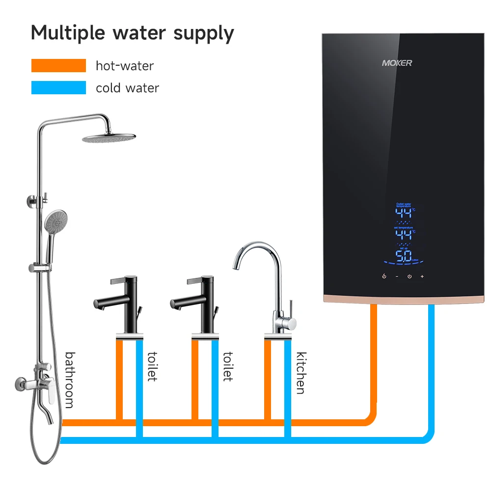 5500W Smart LED ประสิทธิภาพสูงไฟฟ้า Tankless เครื่องทําน้ําอุ่น 220 V/240 V Instant ห้องน้ํา Geyser ไม่มีถังในครัวเรือน