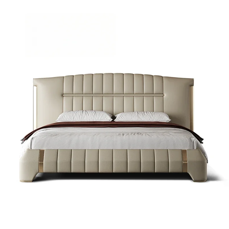 #Replica Bed Light Luxury Modern Simple Bedroom Luxury Leather Bed Italian Minimalist Sleeping Office Reception Trendy Furniture