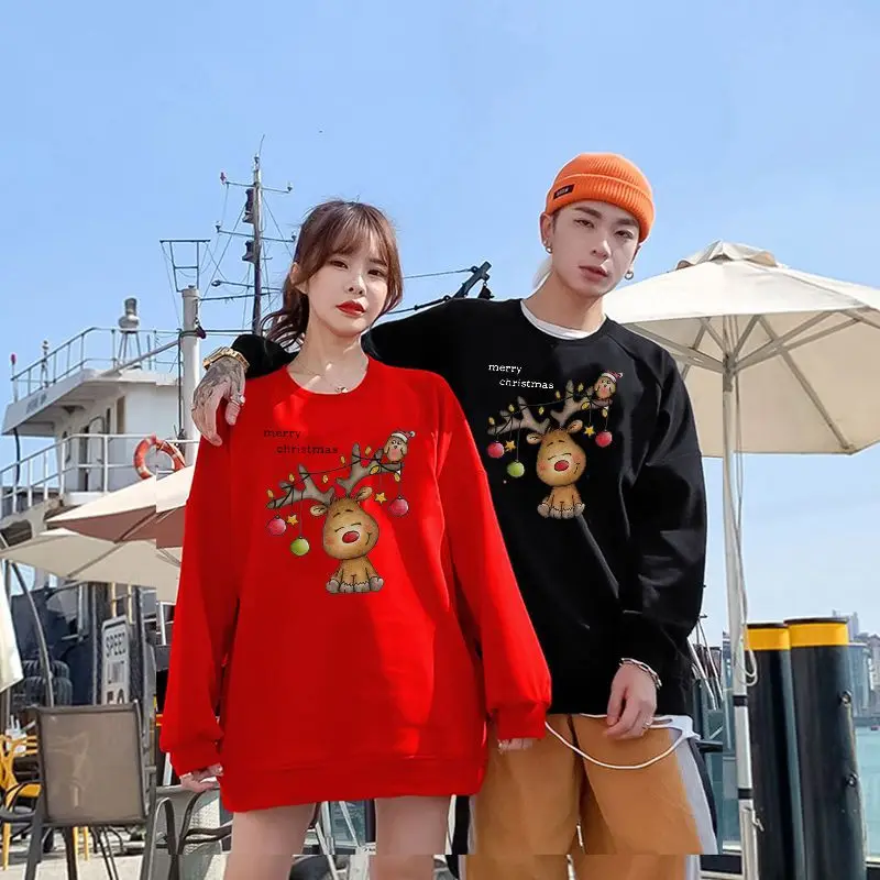 Women Clothing Fashion Sweet Christmas Reindeer Hoodies Autumn Winter Casual Loose O-neck Long Sleeve Pullover Chic Lovers Top