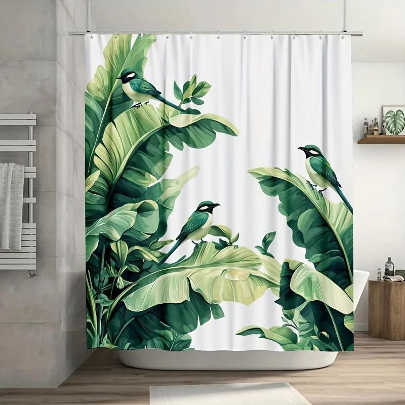 

Lush Tropical Jungle Shower Curtain Botanical Leaf Pattern Birds Bathroom Decor Waterproof Shower Curtain Liner 70.8x70.8 Inch