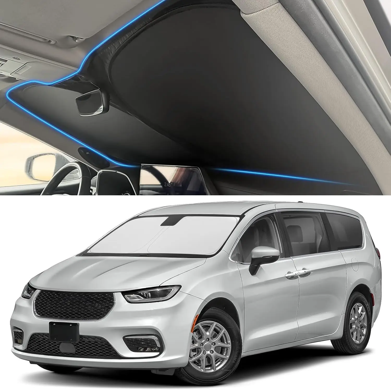 

Солнцезащитный козырек на лобовое стекло для Chrysler Pacifica 2017-2026: Аксессуары для авто, защита от солнца и перегрева для переднего окна