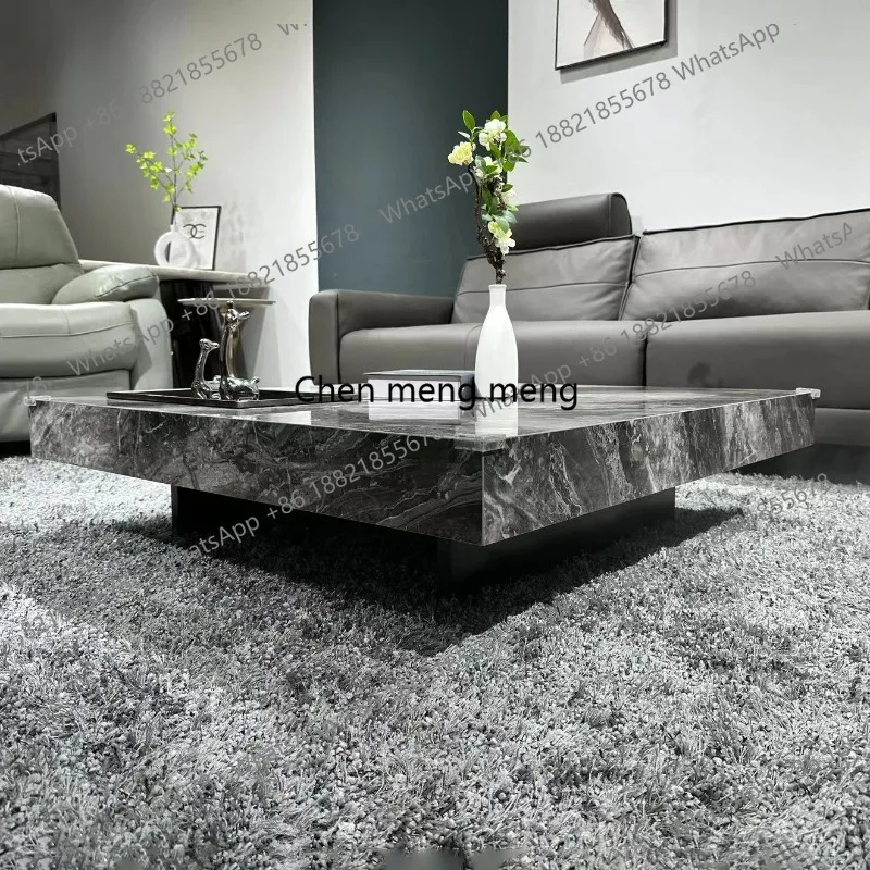 

Modern Simple Luxury Square Sintered Stone Coffee Table With Stainless Steel Base for Home Furniture for Living Room