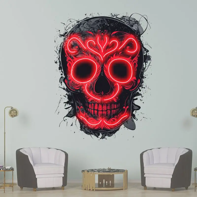 Skull With Red Bones Neon Sign, Creative Wall Hanging Neon Light, Whimsical Gift, Halloween Decor