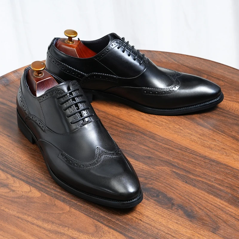 

Men's Genuine Leather Vintage High Quality Shoes Luxury Classic Formal Dress Elegant Gentleman Italian Black Natural Cowhide