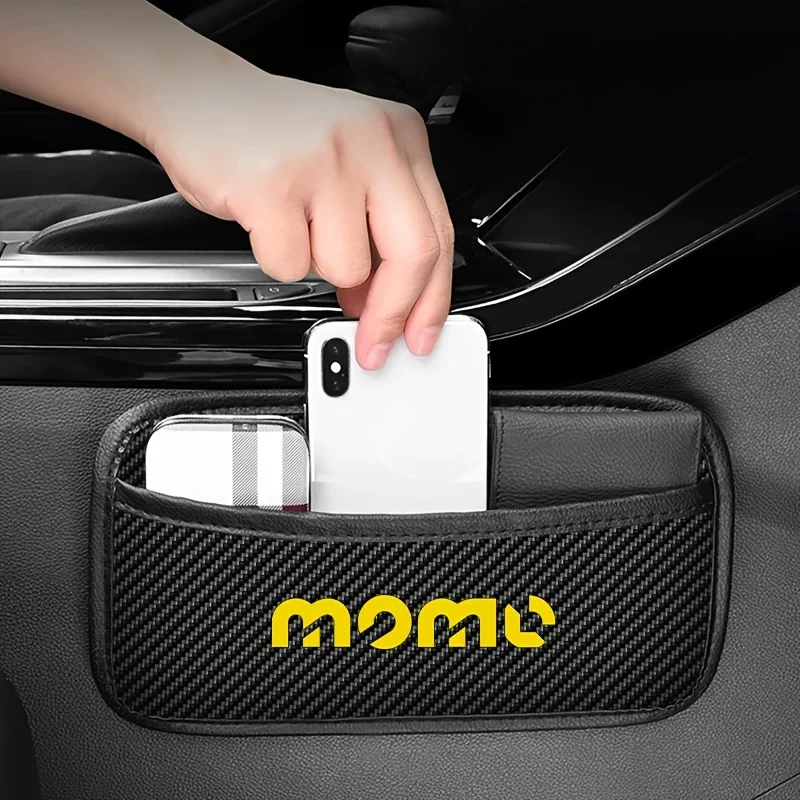 Multi-function Organizer Waterproof Carbon Fiber-textured PU Leather, Can Store Phone Keys and Cards for MOMO Car Storage Bag
