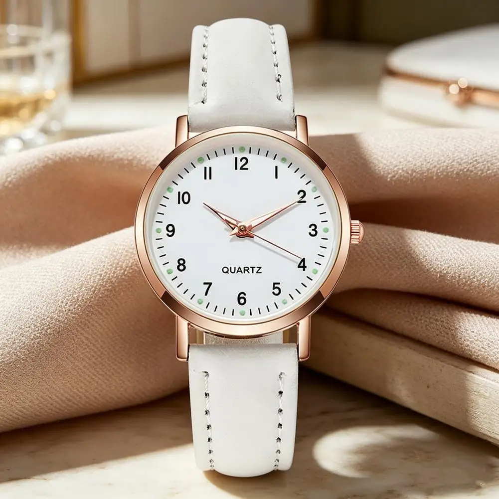 

Women Luminous Watch Dainty Analog Quartz Watch Adjustable Leather Strap Wristwatch Fashion Casual Watch for Office Party Dating