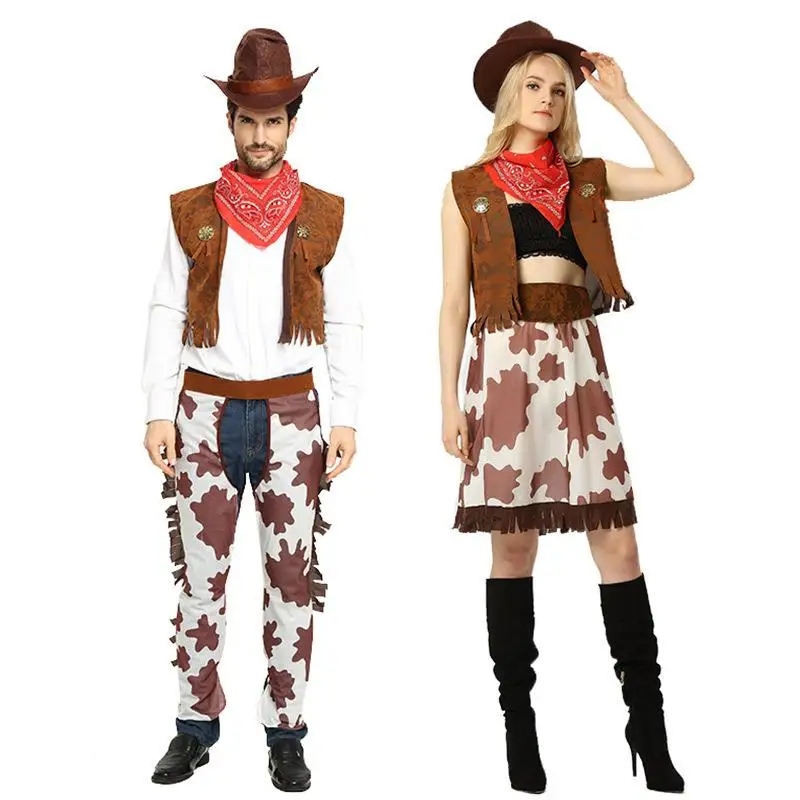 

loween Costume Par Children's Western Cowboy Outfit Vest Set Dr up Clothes Flower Pattern PU Material KTV Gown