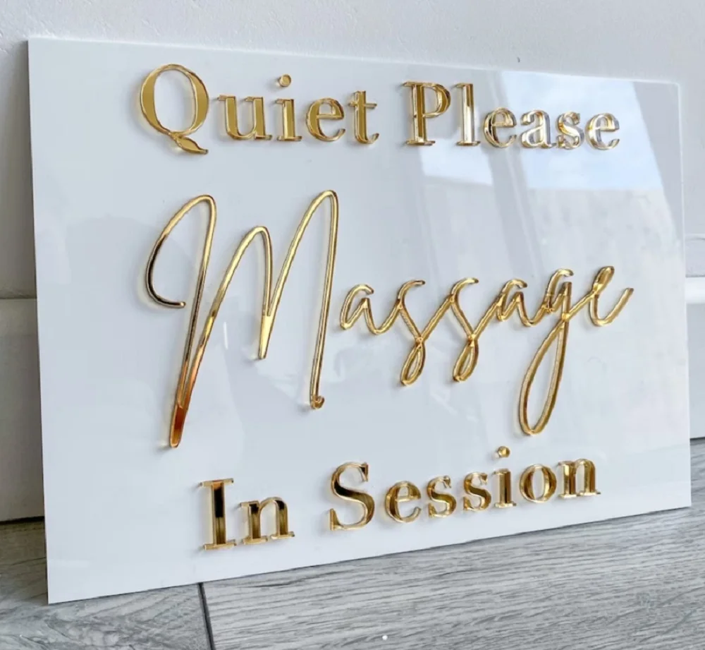 Massage in session Acrylic Sign Quiet please sign Beauty room sign Salon sign