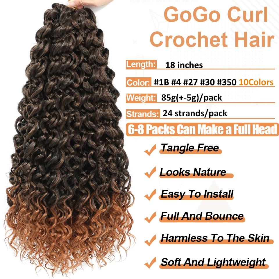 GoGo Curl Crochet Hair 1- 6 Packs 18 Inches Ombre Go Go Curl Crochet Braids Synthetic Water Wave Deep Afro Twist Crochet Hair