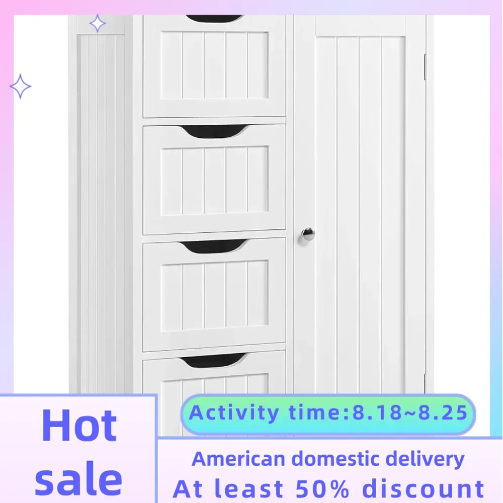 Makeup Organizer Large Bathroom Floor Cabinet With 4 Dawers and Single Door Cabinet Over the Toilet Storage Shed White Crystal