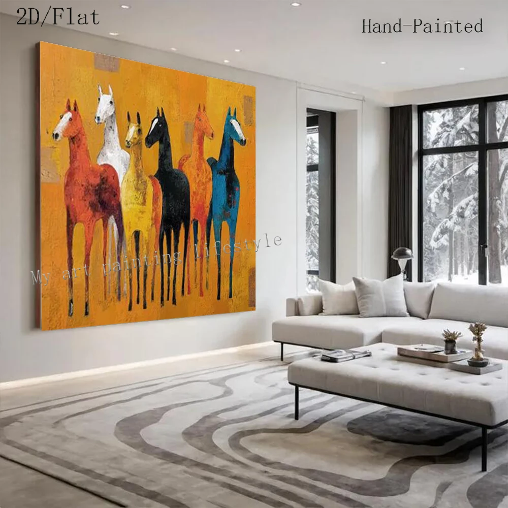 

100% Handmade Abstract Oil Painting on Canvas Animal North Horse Wall Art Ideal Image Mural for Living Room Home Decor Picture