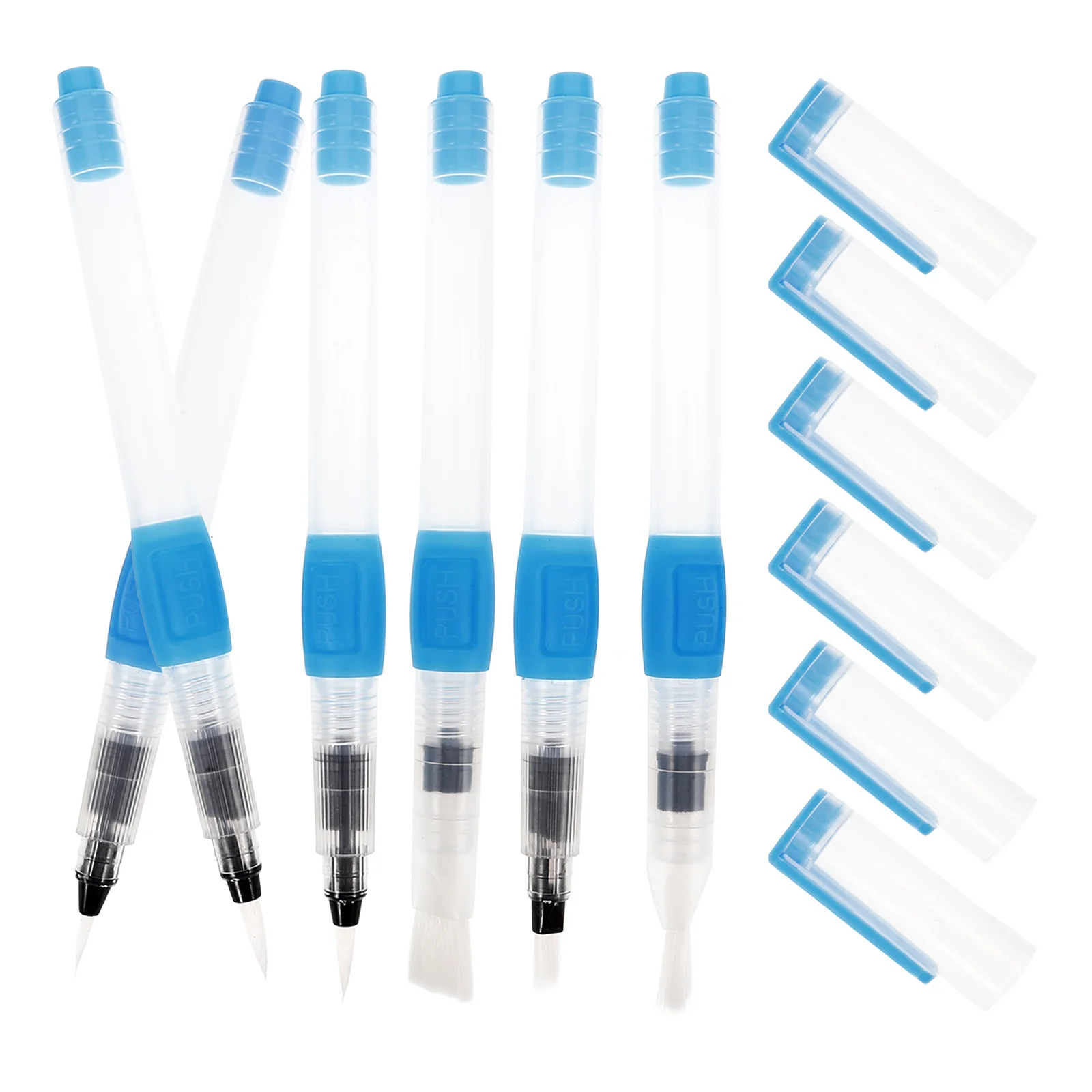 

6 Pcs Soft Tip Watercolor Brush Pens Professional Painting Accessories Blue Set Refillable Calligraphy Art Supplies