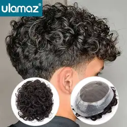 Lace Pu Toupee Hair Men Curly Wigs Human Hair Men's Lace Australia Male Hair Prosthesis Natural Man Wig Hair System Wig For Men