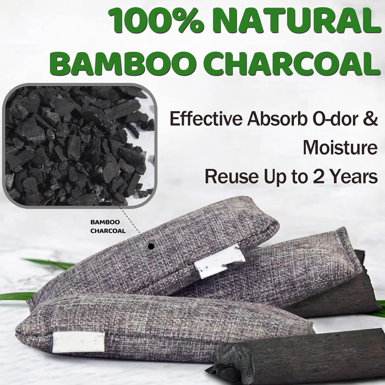 Paquete de 2 Bolsas Desodorantes de Carbón de Bambú, Absorbedor de Olores, Purificador de Aire para el Hogar, Control de Olores