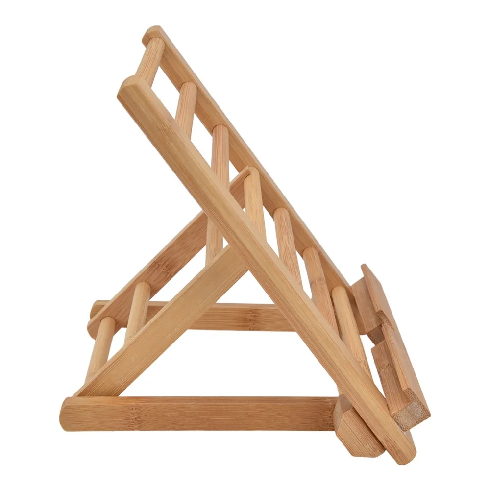 Bamboo Tablet Stand Multi Angle Universal Fit Tablet Holder Folding Design Adjustable Height Desktop Bracket For Cooking