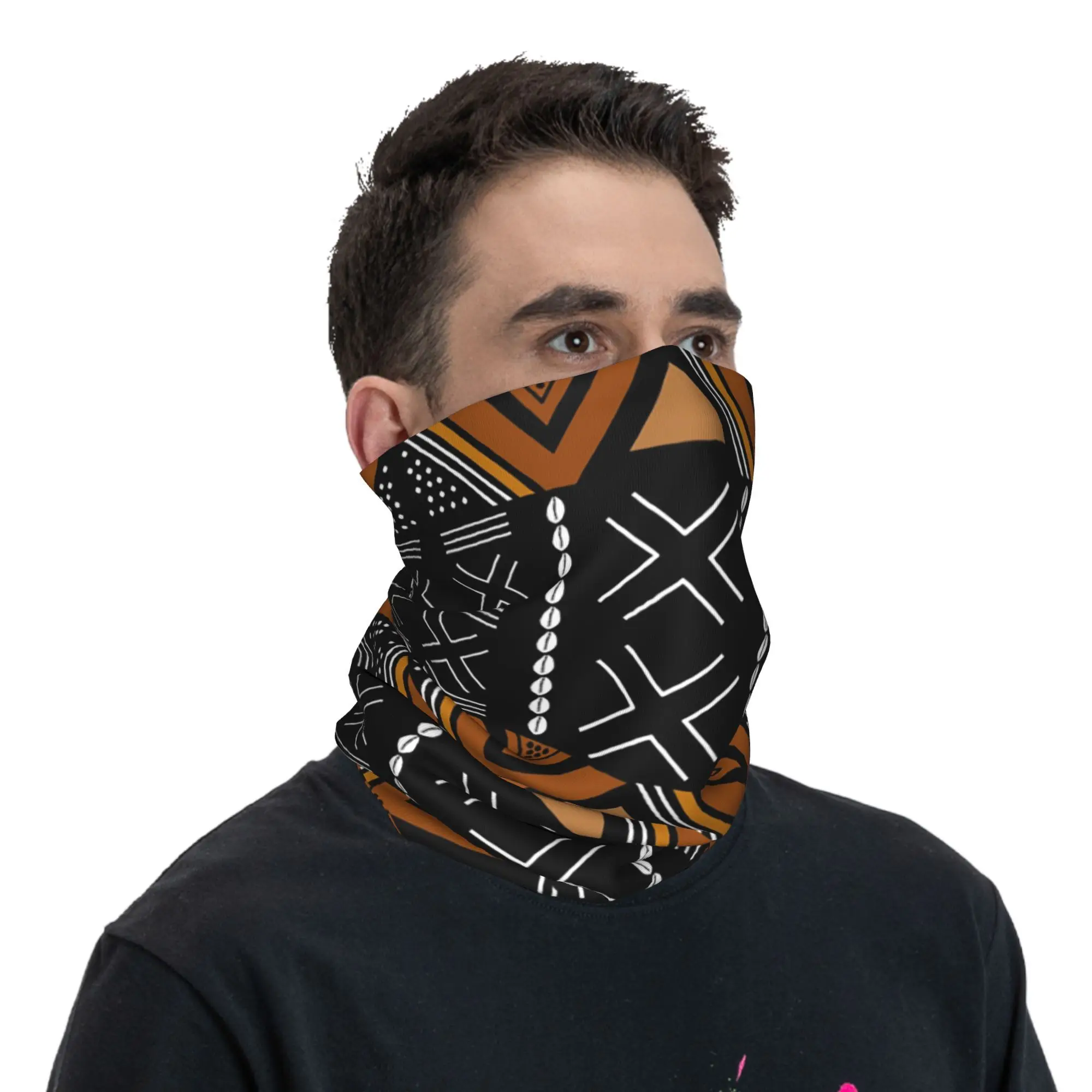 Afrikanisches Schlammtuch, Bogolan-Design, Bandana, Halstuch, bedruckt, Wickelschal, Mehrzweck-Fahrradschal, Laufen, Unisex, Erwachsene, waschbar