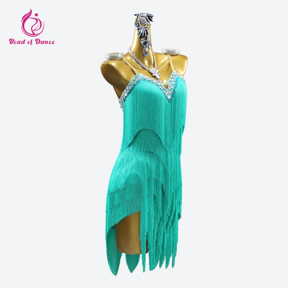 2026 Latin female Competition Dress New Dance Skirt Women\'s Ball Clothes Sport Fringe Suit Girls Sexy Midi Evening Long Costume