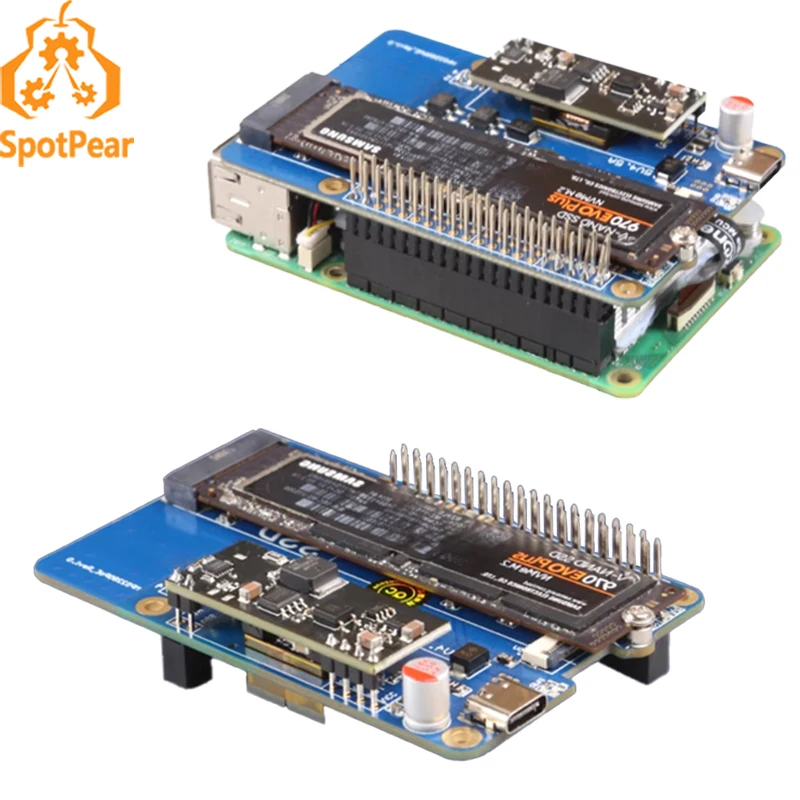 MPS2280 POE Raspberry Pi 5 PCIe to M.2 NVMe  SSD Adapter Board HAT Pi5 2280/2242/2230