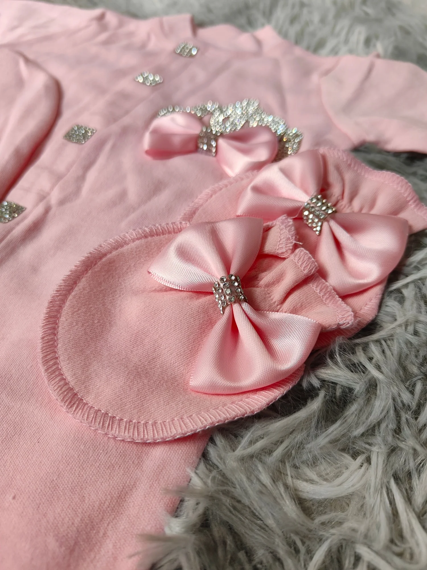 Baby Girl Christening Baptism Baby Footed Romper Newborn 0-9 Months 3Pcs Baby Pink Princess Crown Bow Baptism Boutique Baby Gift