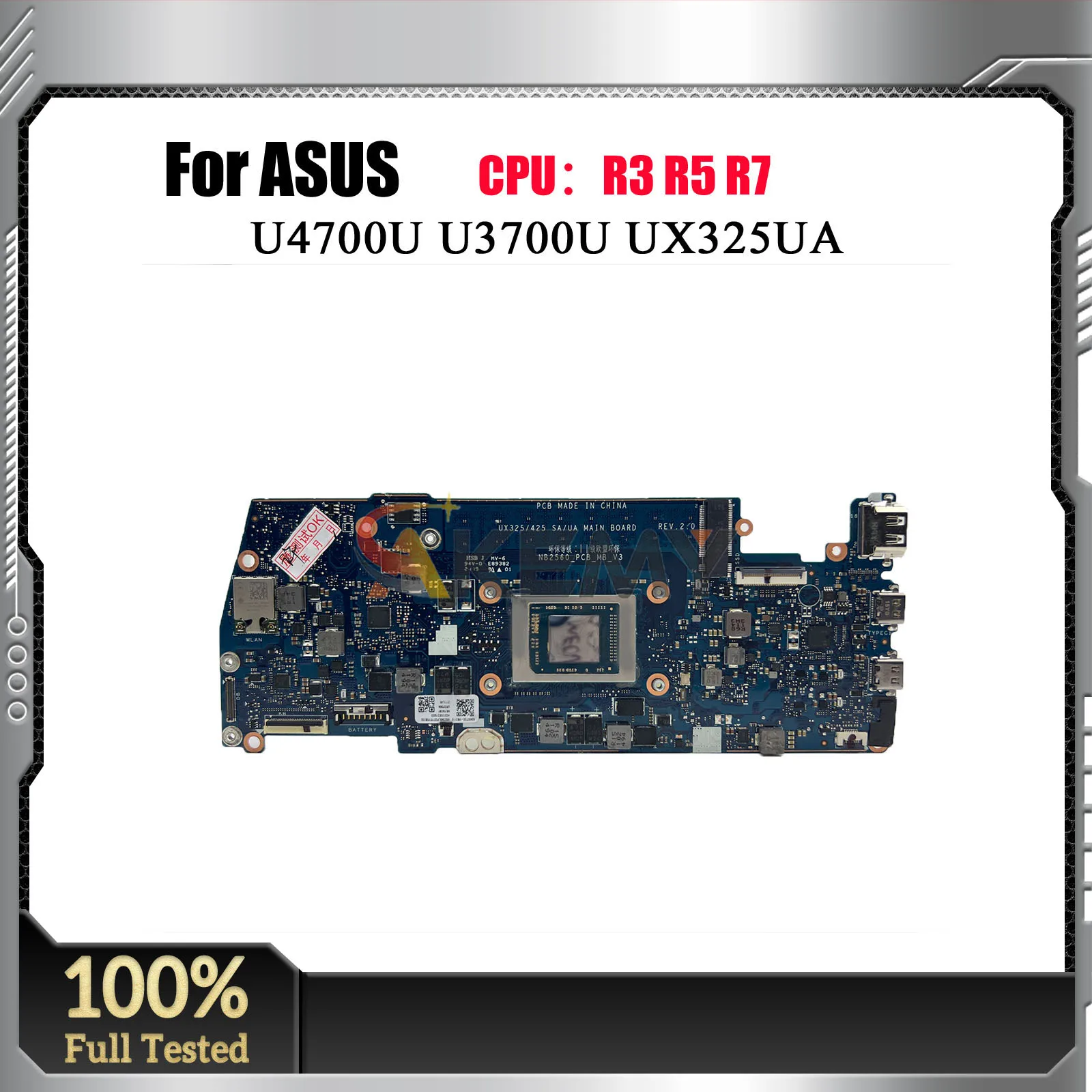 UX325UA Laptop Motherboard For ASUS ZenBook U3700U UX325UA U4700U UX325U Notebook Mainboard With R3 R5 R7 CPU stk 100% tests OK