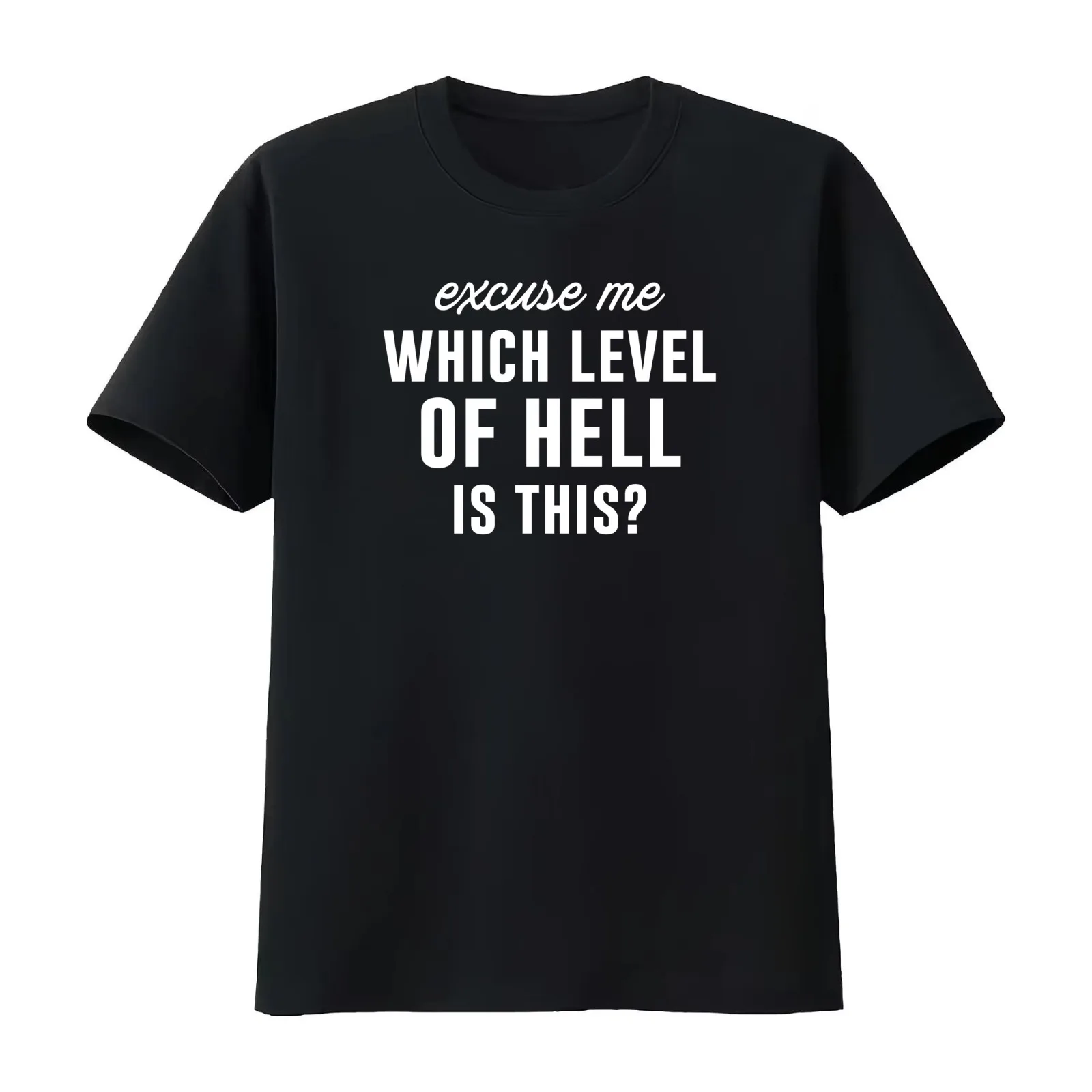 Excuse Me Which Level Of Hell Is This? T-Shirt Summer Casual Cotton Tee Oversized Streetwear Tops Vintage Graphic Print