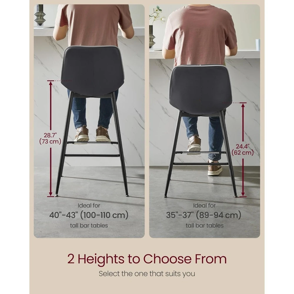 Bar Stools Set of 2, Counter Height Bar Stools with Back, Ergonomic Backrest, Synthetic Leather, 24.4-Inch Tall Stools