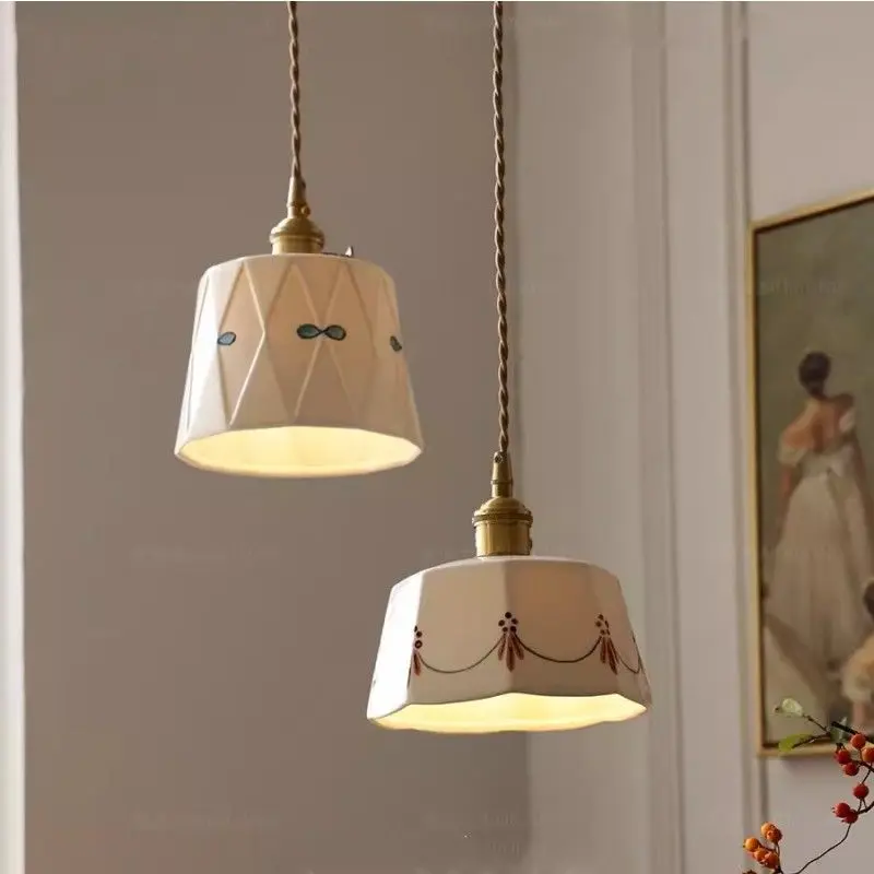 

Japanese retro hand-painted ceramic pendant light simple bedroom headboard dining room entrance nostalgic lighting fixtures