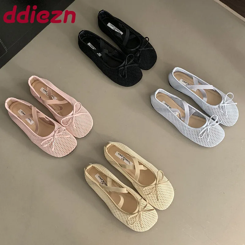 

Female Butterfly-Knot Footwear Ladies Flats Mary Janes Shoes Mesh Breathable Fashion Elastic Band Women Ballet Flats Dance Shoes