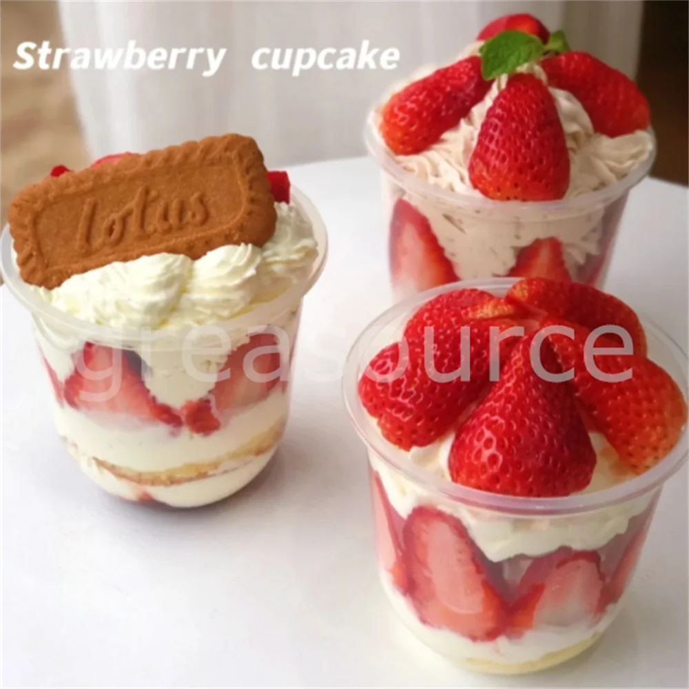 

Hot Strawberry Hug Cup Cake Popular Chiffon Cake Cream Outdoor Picnics Recipe Jam 360ML Food Model Display Dessert Delicious