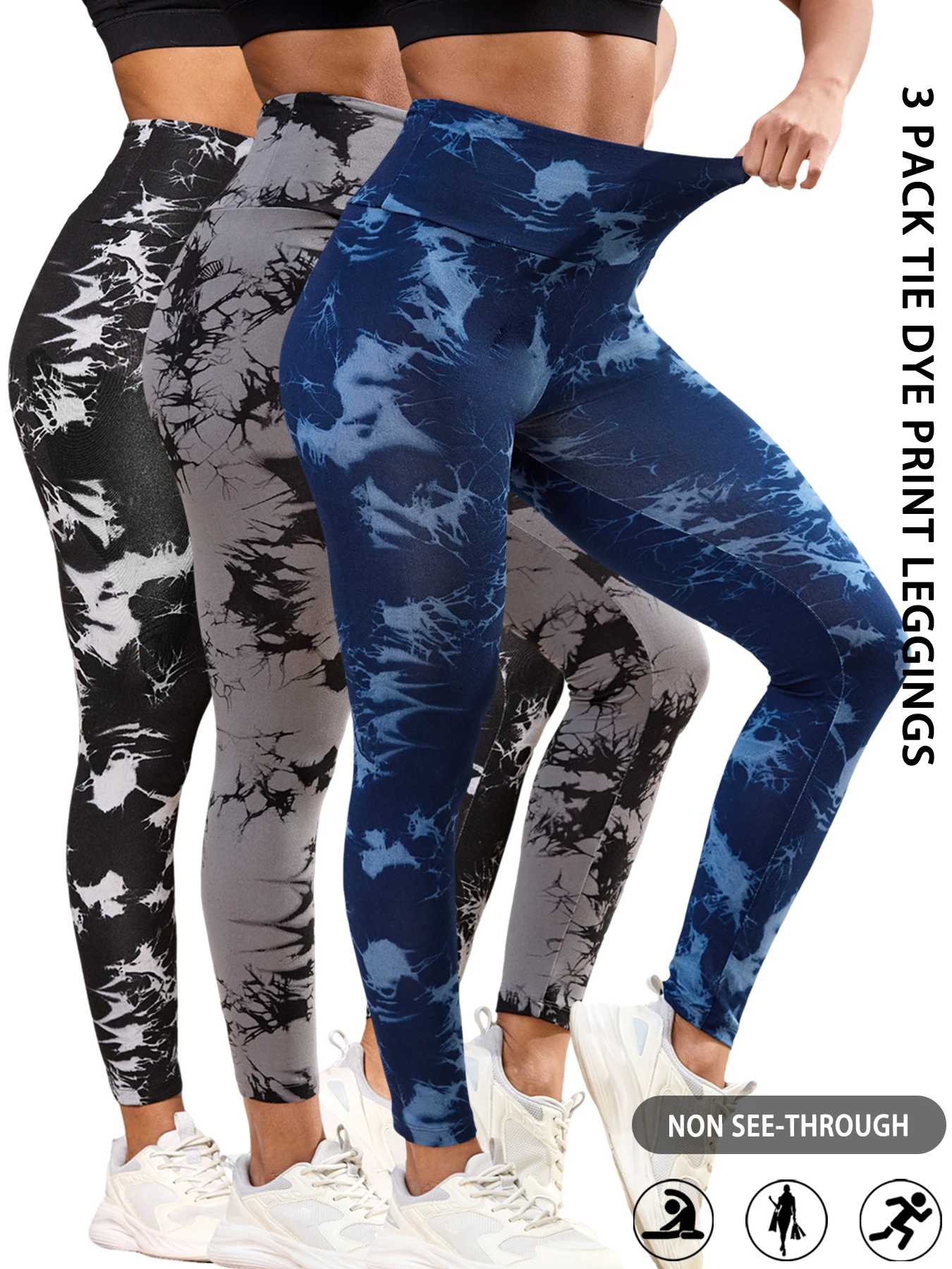 

3 Pack Super Soft High Waisted Tie Dye Push Up Gym Fitness for Women Yoga Running No See Through Workout Athletic Tights