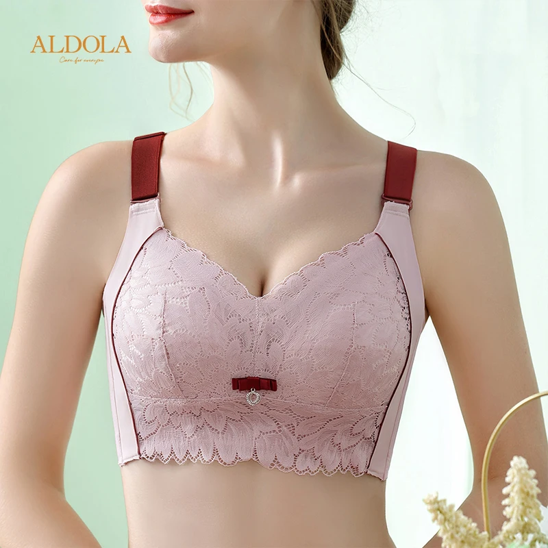 ALDOLA Women Wireless Bras Plus Size Lace Bra Comfy Breathable Thin Underwear Push Up Full Coverage Lingerie