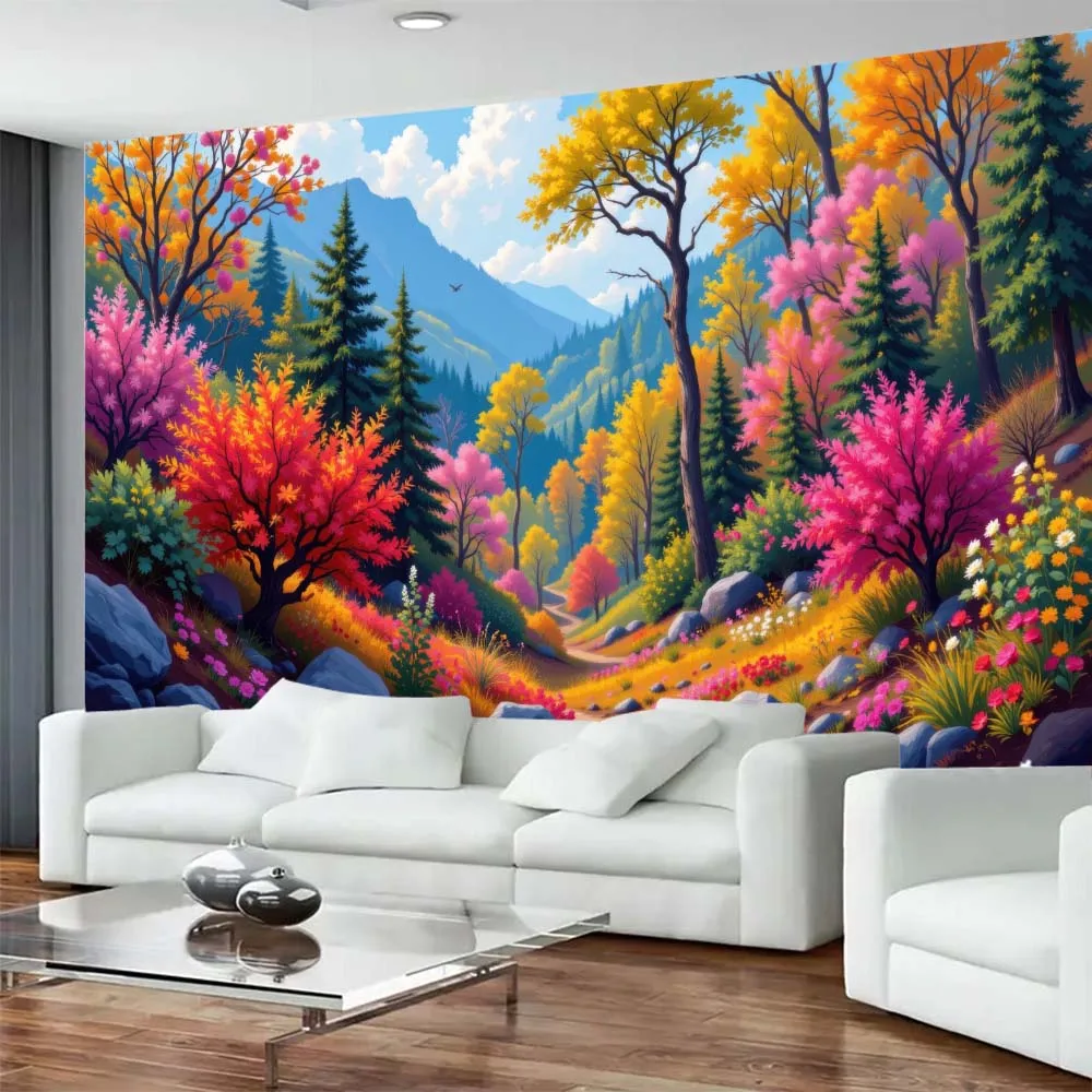 

Natural Scenery Tapestry Multi Size Colorful Mountain Forest Wall Hanging Soft Home Background Fabric Living Room Art Decoration