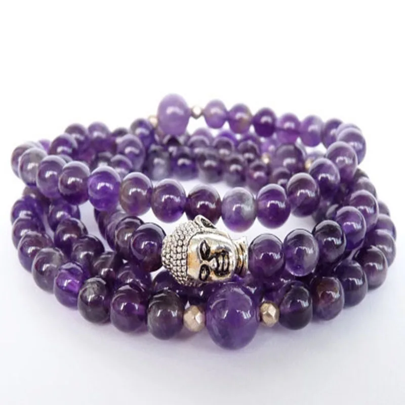 Amethyst Yoga 108 Mala Bracelet  Women Mala Bead Necklace