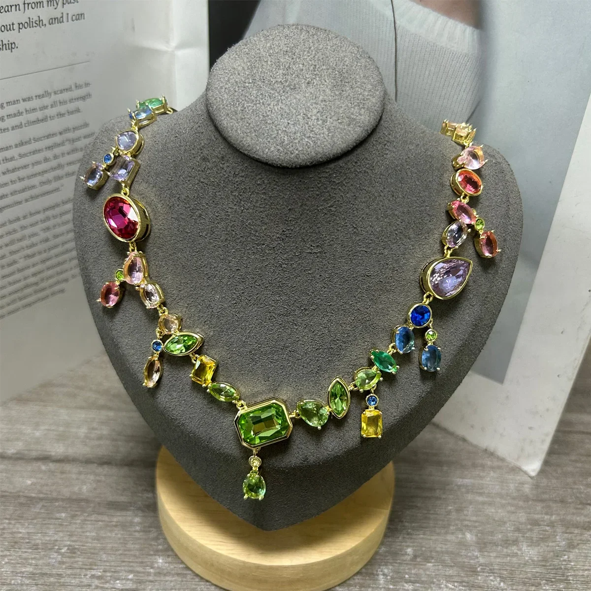 Mixed Shape Colorful Cubic Zirconial Drop Earring Pendant Necklace Bangle Ladies Party Accessories