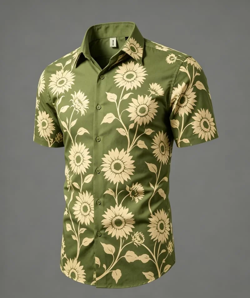 Popular Fresh and Artistic Men's Plant Flower Printed Collar Shirt Lightweight and Breathable Daily Commuter Shirt