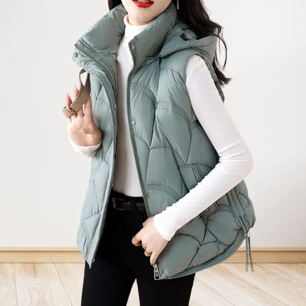 Cotton Vest Stylish Women's Cotton Hooded Vest with Zipper Closure Sleeveless Waistcoat Outerwear for A Chic Look Comfortable