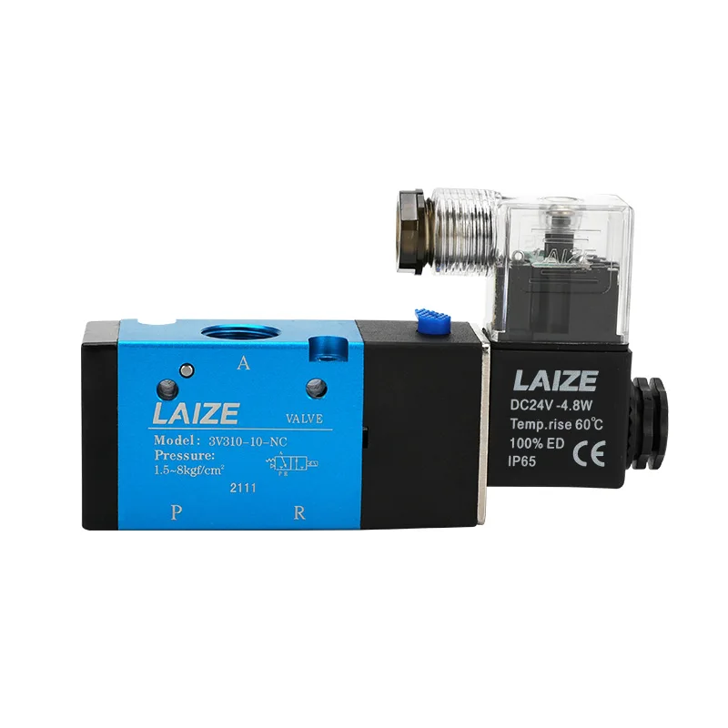 LAIZE Pneumatic 3/2 Way Solenoid Valve Airtac Type 2 Position 3 Port Pilot-Operated Single Electric Control 3V110-06 3V210-08