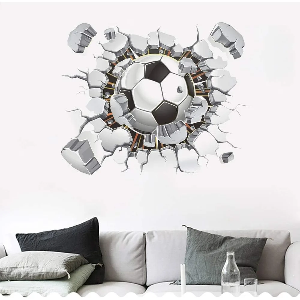 

3D Soccer Stickers, Art Ball Soccer Wall Decal for Kids Room, FFootball Vinyl DIY Soccer Wallpaper for Boys Bedroom Playroom