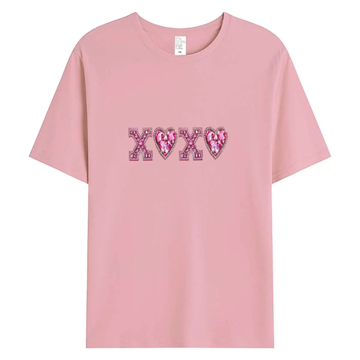 

Pink Rhinestone XOXO Heart Graphic T-Shirt Women Summer Harajuku Y2K Aesthetic Tee Cotton Short Sleeve Loose Tops Female Clothes