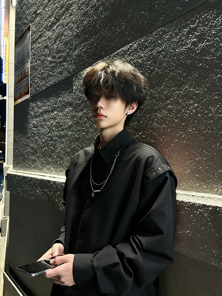 

Casual Loose Fit Long Sleeve Shirt Men's Spring Autumn Stylish Fake Two-Piece Polyester Fiber Breathable Comfortable Loose Style