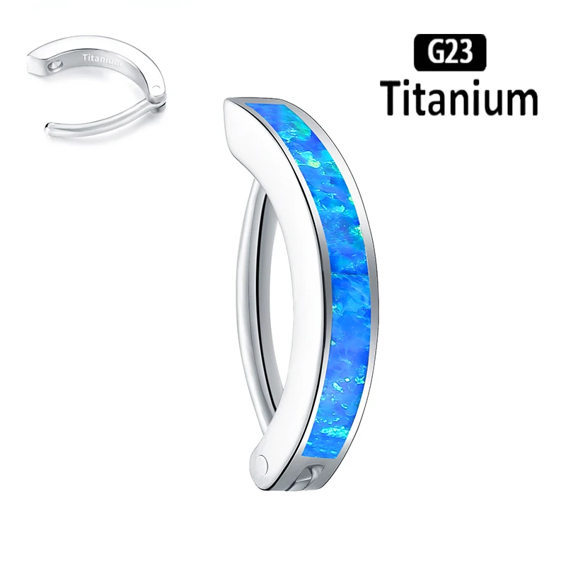 1 قطعة 14 جرام زرع الصف G23 التيتانيوم البطن خاتم على شكل زر الفرس ASTM F136 أوبال 05 السرة ثقب الجسم مجوهرات البطن الثقب