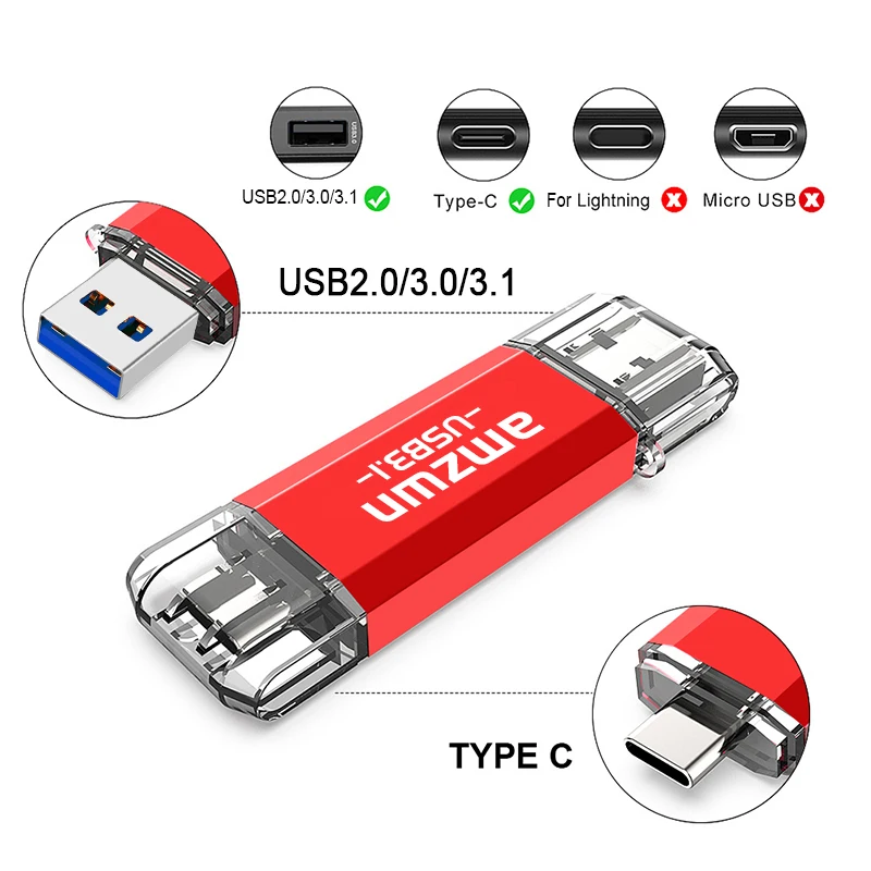 OTG 2-IN-1 TYPE-C USB Flash Drive USB3.1 Memory USB Pen Drive 128GB 64GB 32GB Pendrive Flash Drive for Smartphone Computer