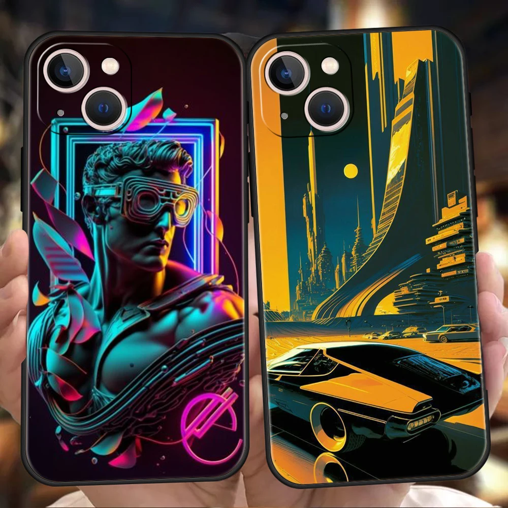 Synthwave Retro Phone Case Cover for iPhone 16 15 14 13 12 11 Pro Max XR XS Max 7 8 Plus Shockproof Silicone Soft Shell Capas