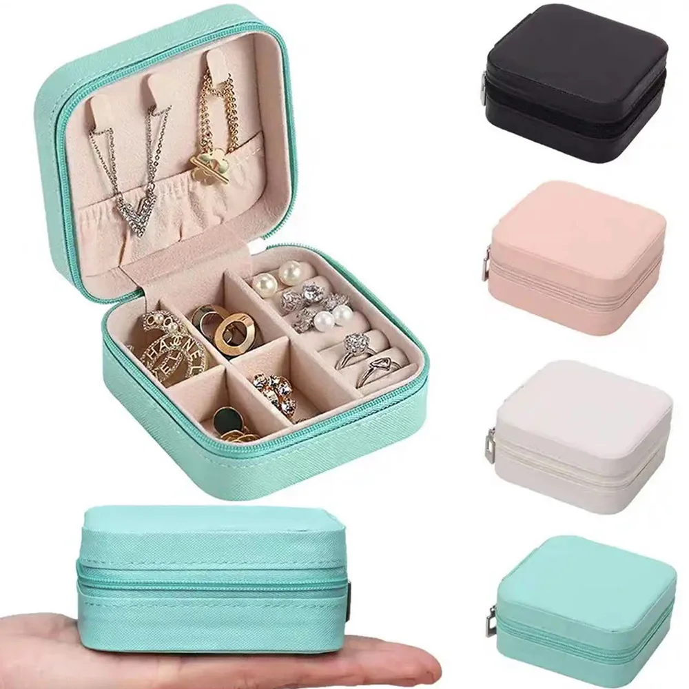 Portable Jewelry Box High-quality Zipper Solid Color Series Earrings Ring Jewelry Casket Large Capacity Travel Organizer