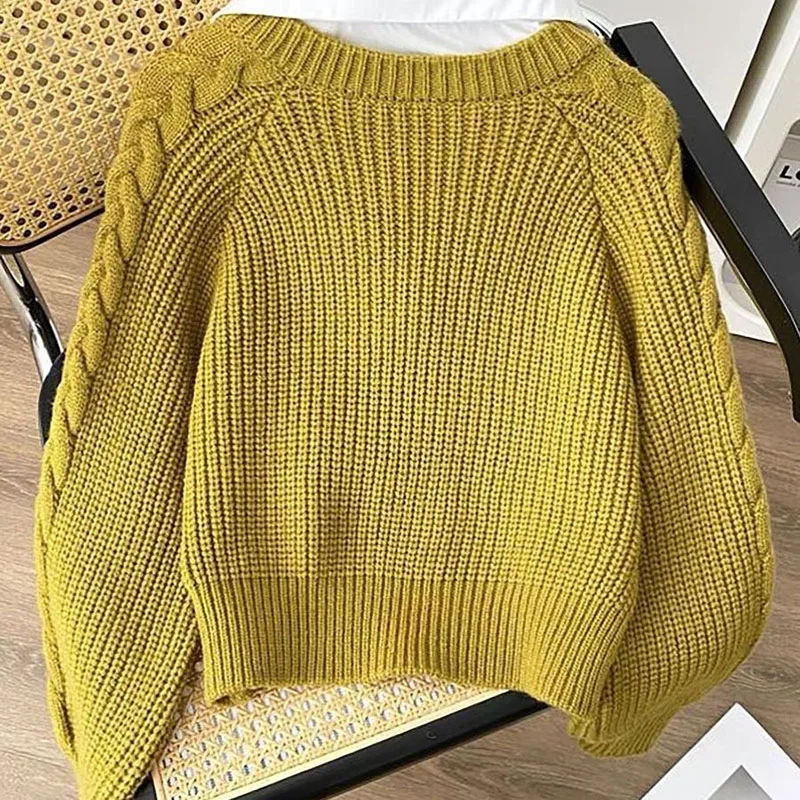 Lucyever japonês preguiçoso falso dois suéteres para mulher outono inverno design retro malha jumper moda solta turndown colarinho malhas