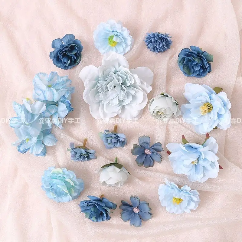 Blue Artificial Rose Flower Head Silk Fake Flowers Home Room Decor Garden Wedding Decoration Party Garden DIY Gifts Accessories images - 6