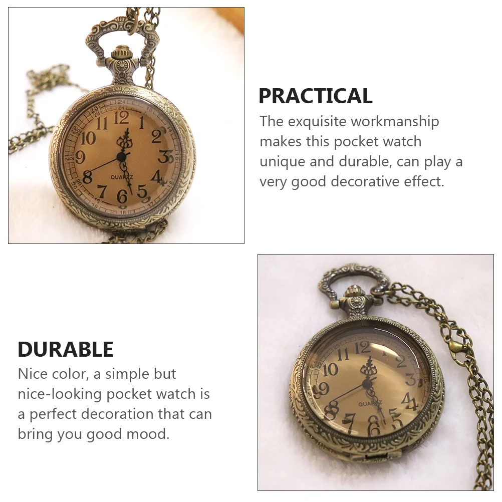 1개 레트로 포켓 워치 빈티지 클램쉘 디자인 가벼운 체인 걸이 시계 큰 숫자 쉽게 읽을 수 있는 패션 액세서리