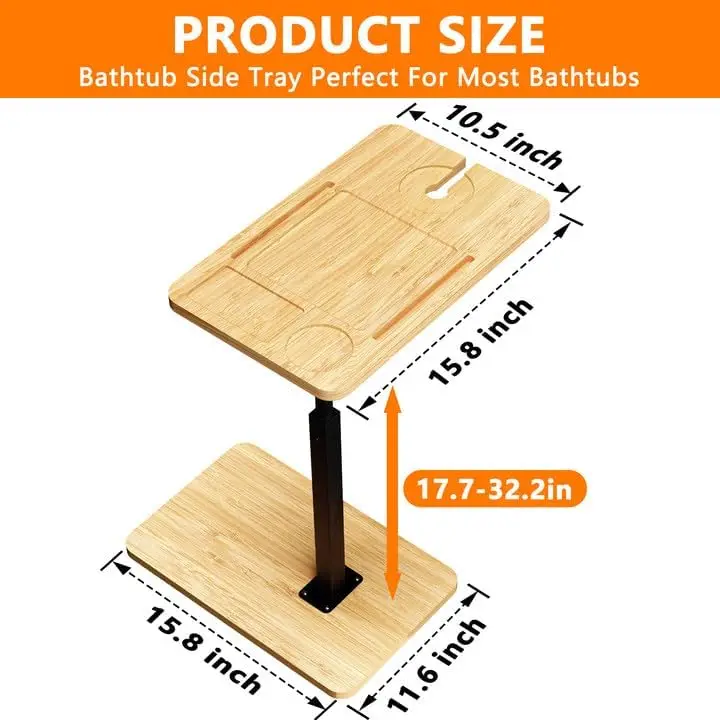 طاولة جانبية من الخيزران C 360 ° صينية تلفزيون دوارة للأريكة، طاولات جانبية للوجبات الخفيفة مع فتحة للهاتف والكمبيوتر اللوحي لحوض الاستحمام/الكرسي/السرير/الأريكة #4