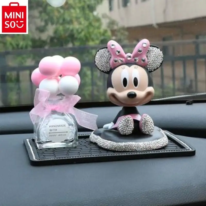 MINISO Car High Quality Diamond Set Mickey Creative Shaking Head Doll Interior Decoration Accessories for Women