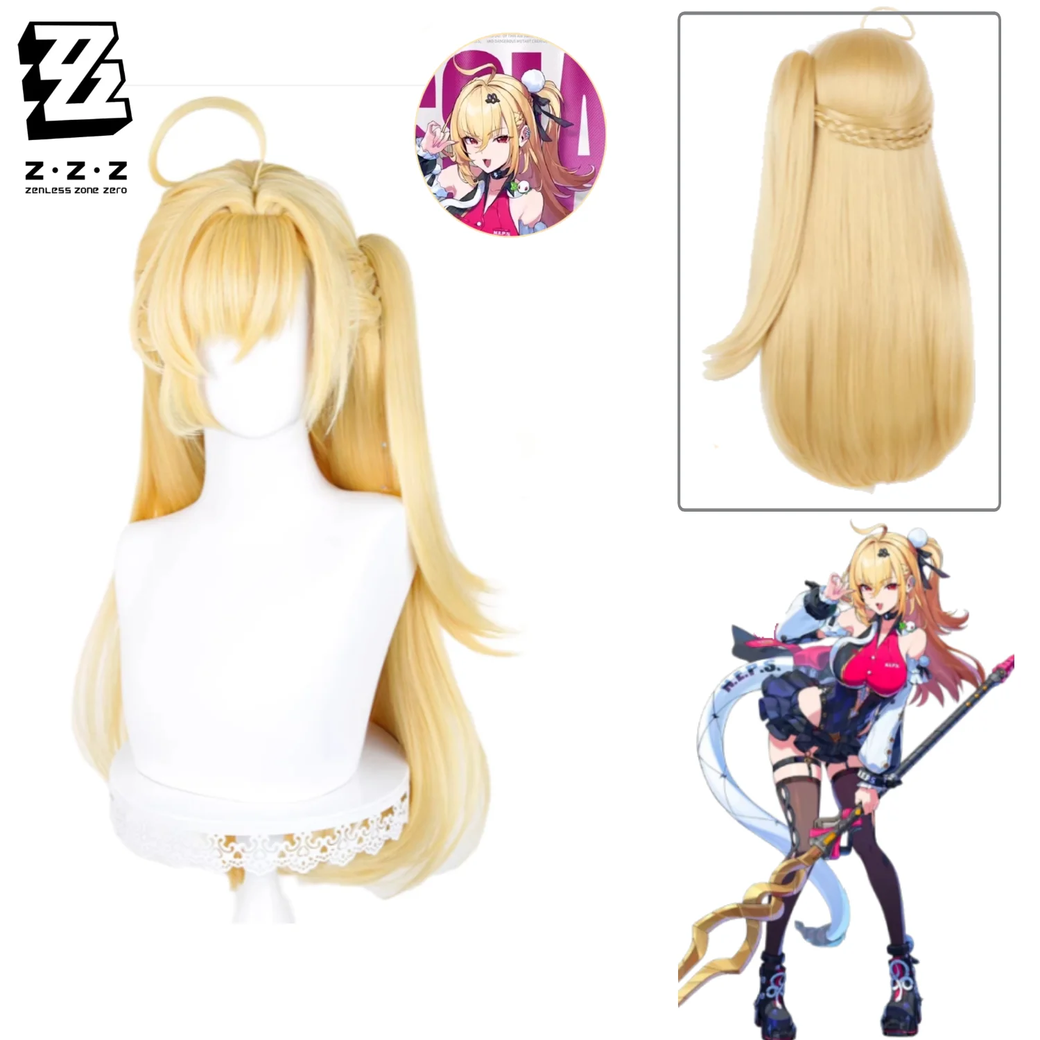 

Zenless Zone Zero Cissia Cosplay Wig Yellow Blonde Long Claw Clip Ponytail Heat Resistant with Scalp Top Stylable for Comic Con